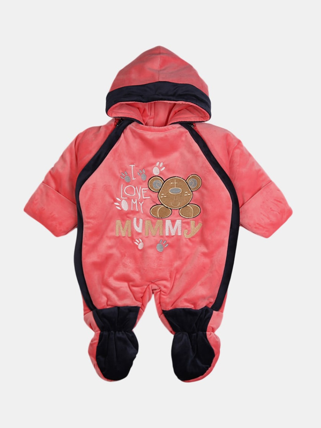 

V-Mart Infants Embroidered Hooded Sleepsuit, Peach