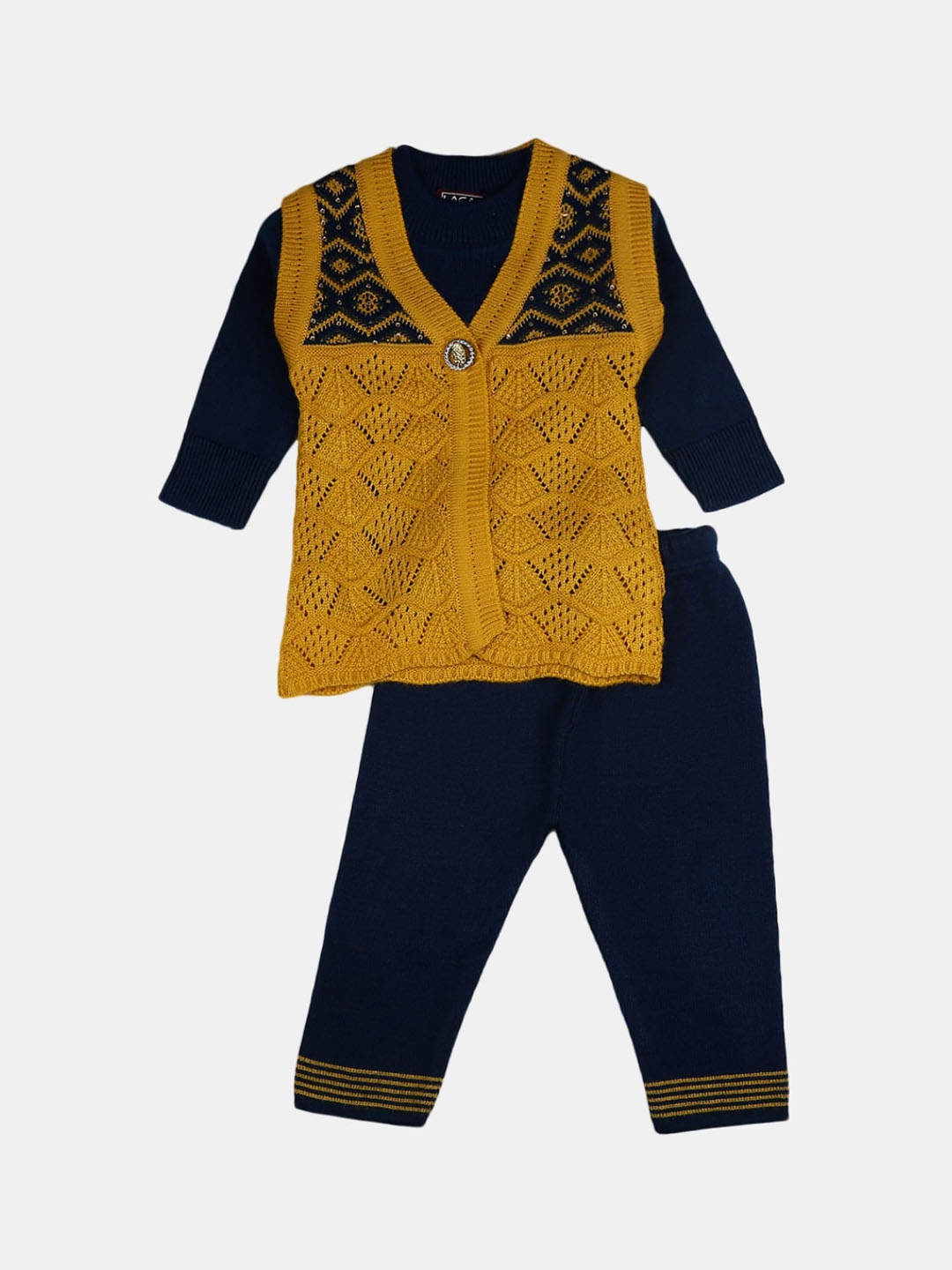 

V-Mart Unisex Kids Mustard & Navy Blue T-shirt with Pyjamas