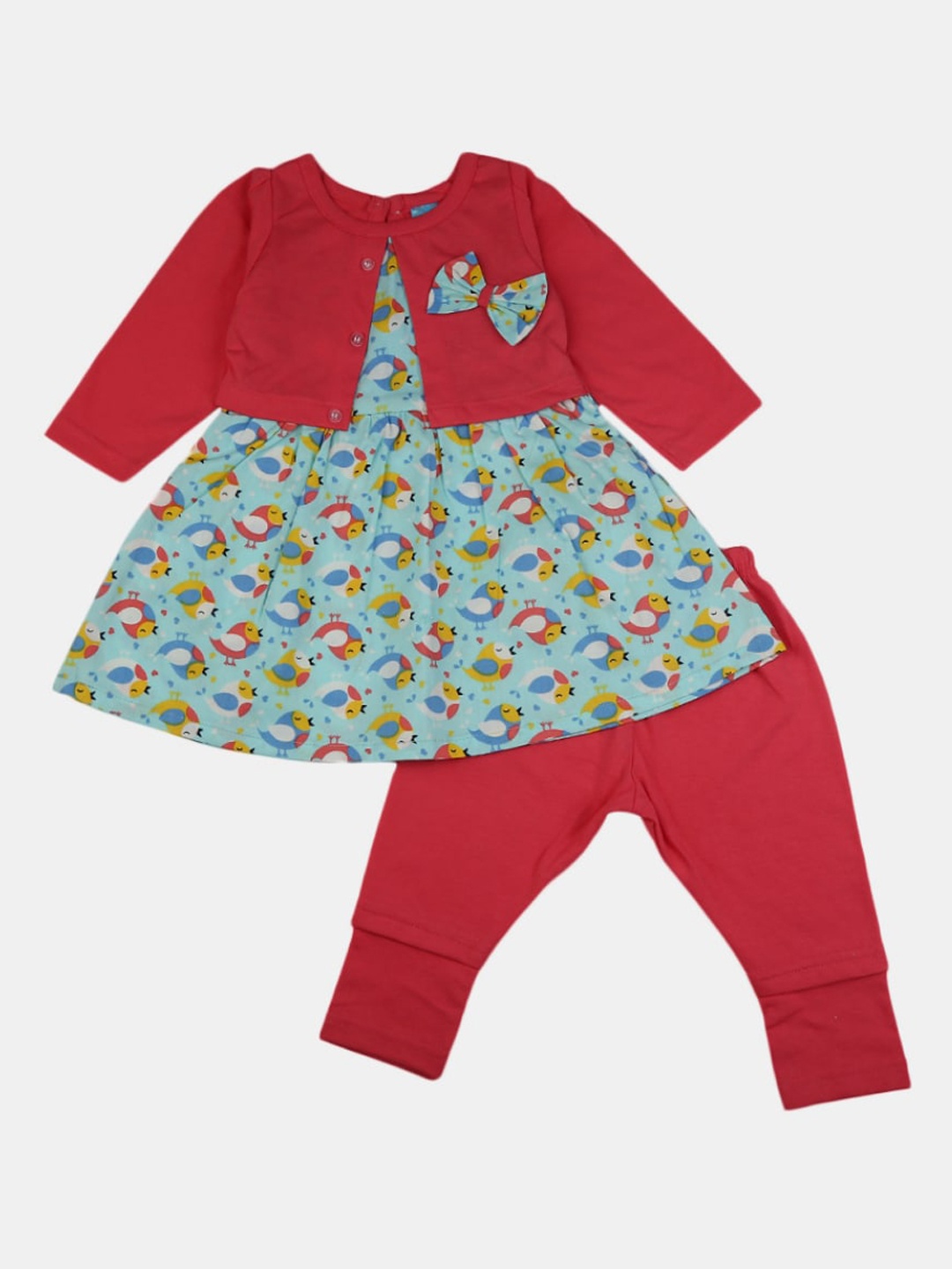 

V-Mart Unisex Kids Blue & Red Printed Pure Cotton Tunic with Pyjamas