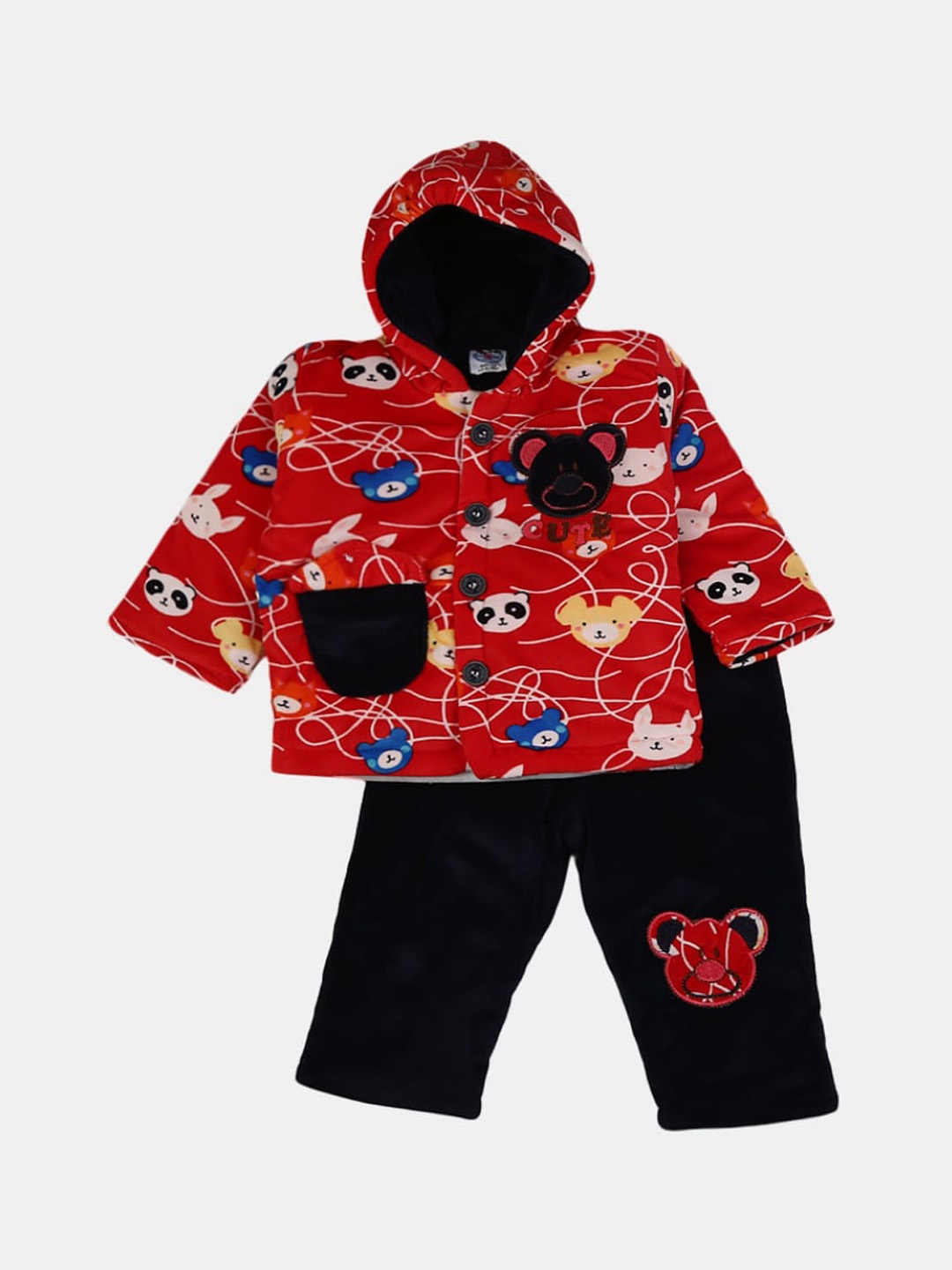 

V-Mart Unisex Kids Red & Black Printed Coat with Pyjamas