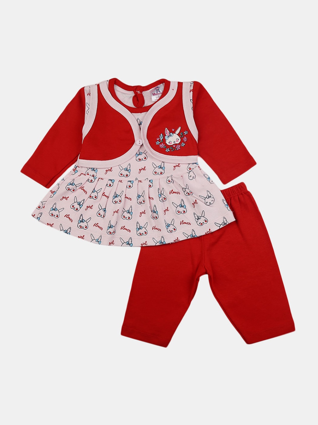 

V-Mart Kids Pink & Red Pure Cotton Tunic with Pyjama
