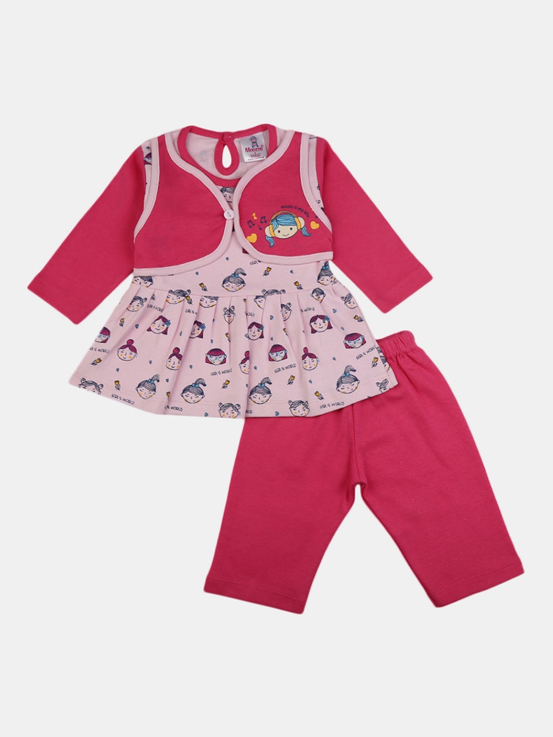 

V-Mart Girls Red & Pink Printed Pure Cotton T-shirt with Capris