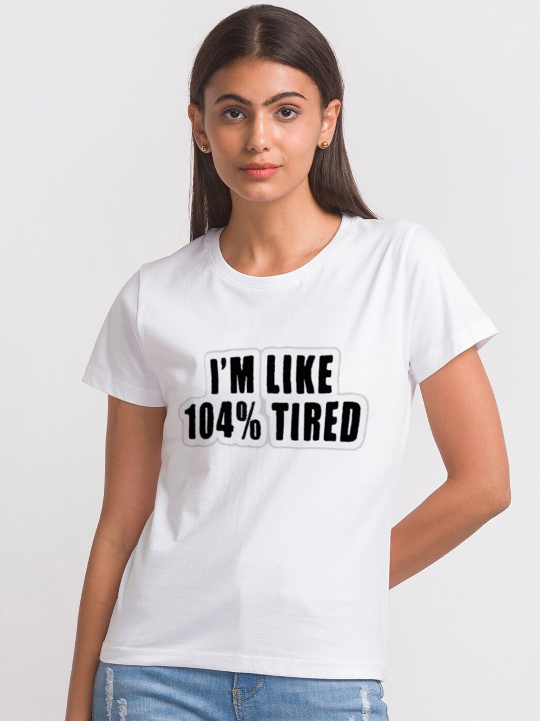 

FashionRack Women White Typography Printed Bio Finish Cotton T-shirt