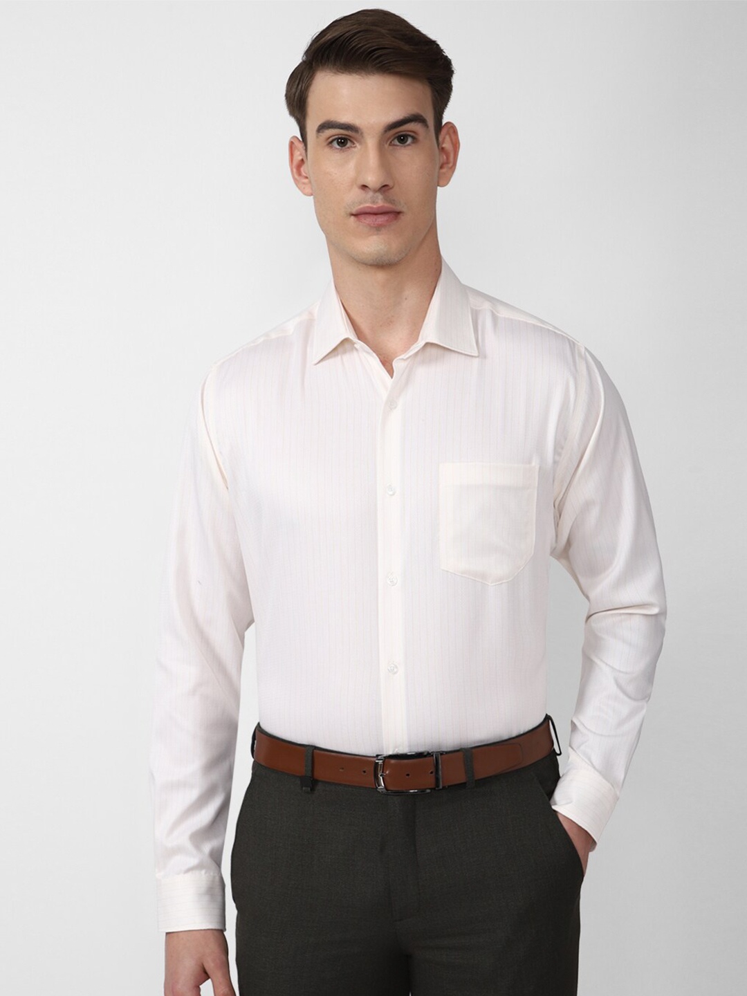 

Van Heusen Men White Striped Formal Cotton Shirt