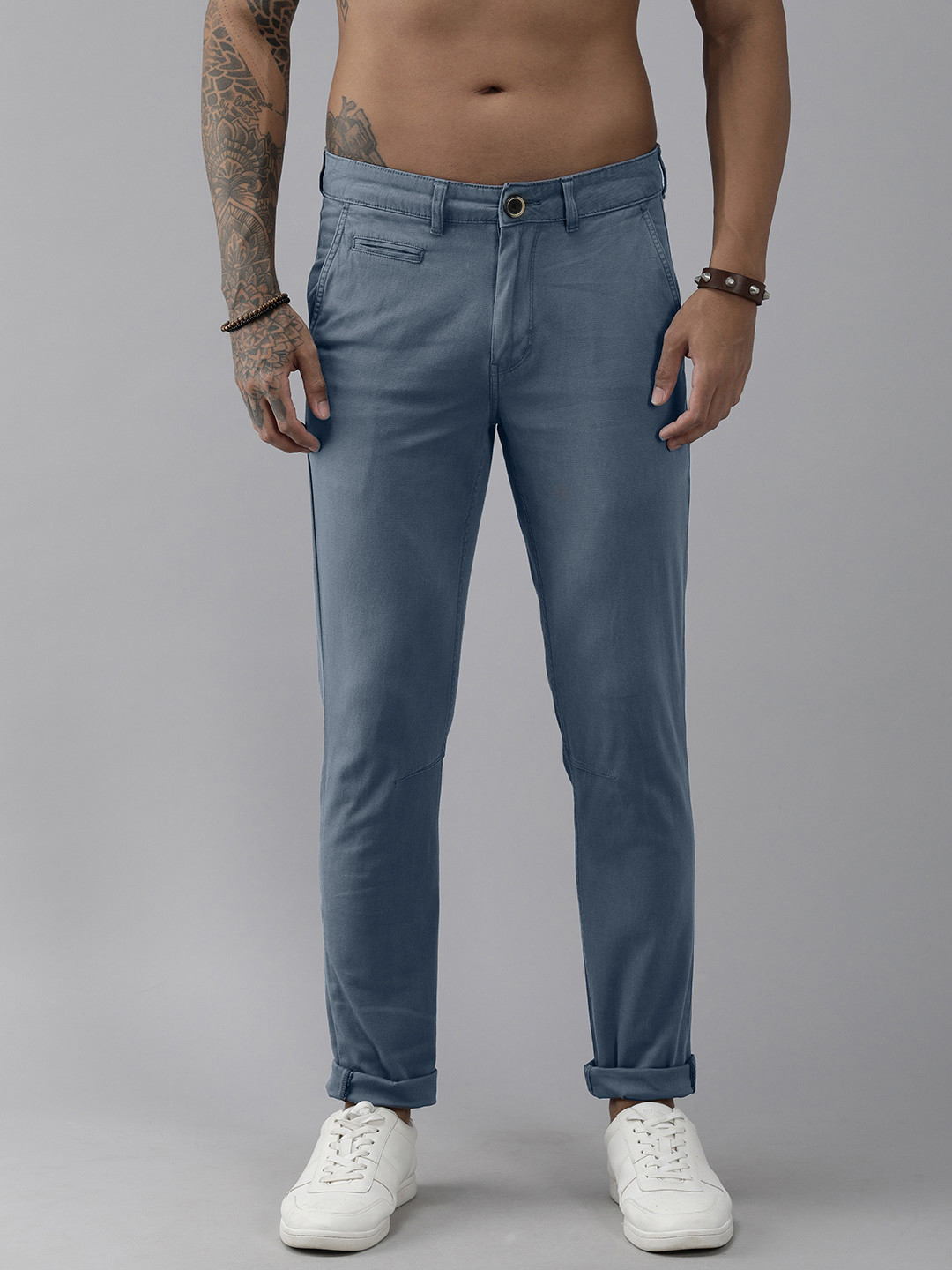

Roadster Men Blue Slim Fit Plain Regular Trousers
