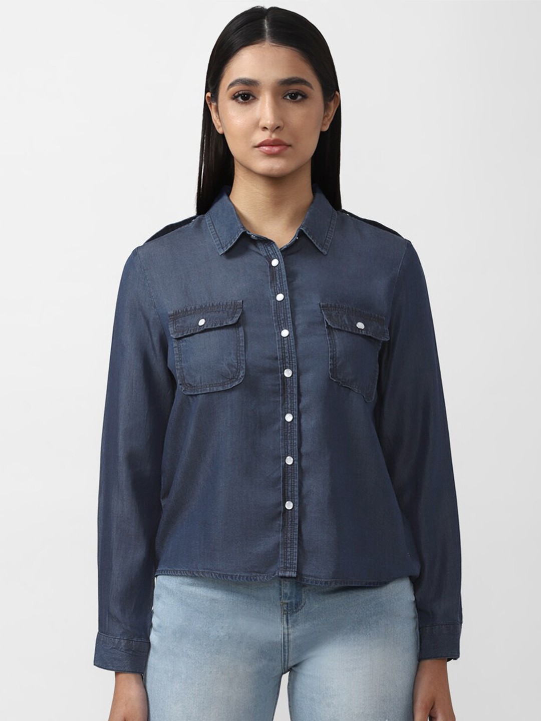 

Van Heusen Woman Women Navy Blue Cotton Casual Shirt