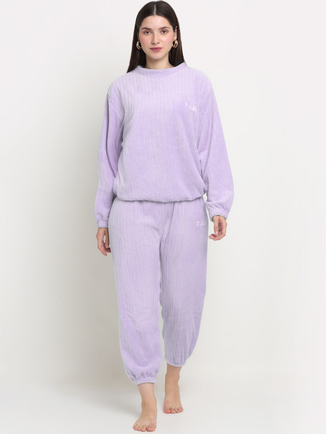 

KLOTTHE Women Purple Striped Night suit