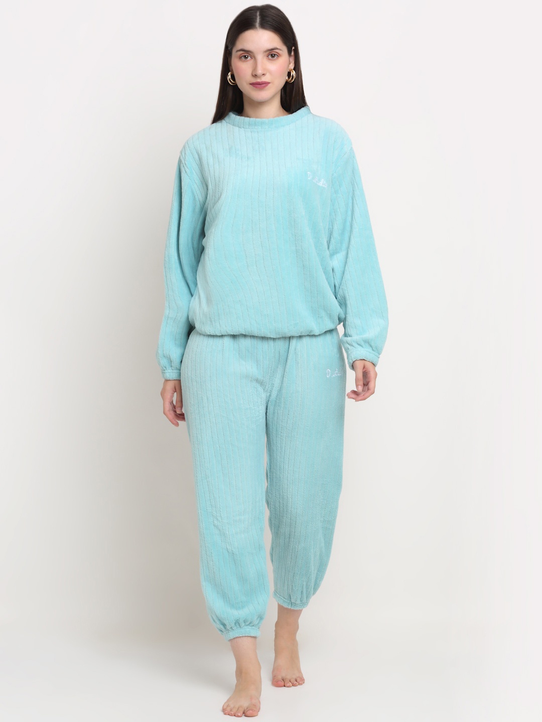 

KLOTTHE Women Striped Night Suit, Turquoise blue