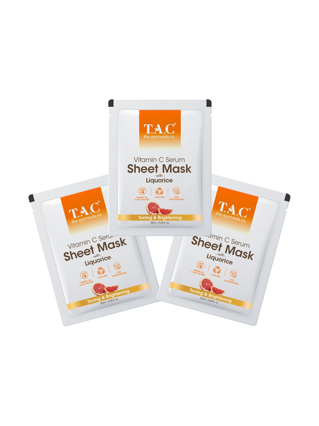 

TAC - The Ayurveda Co. Set Of 3 Vitamin C Serum Sheet Masks, Orange