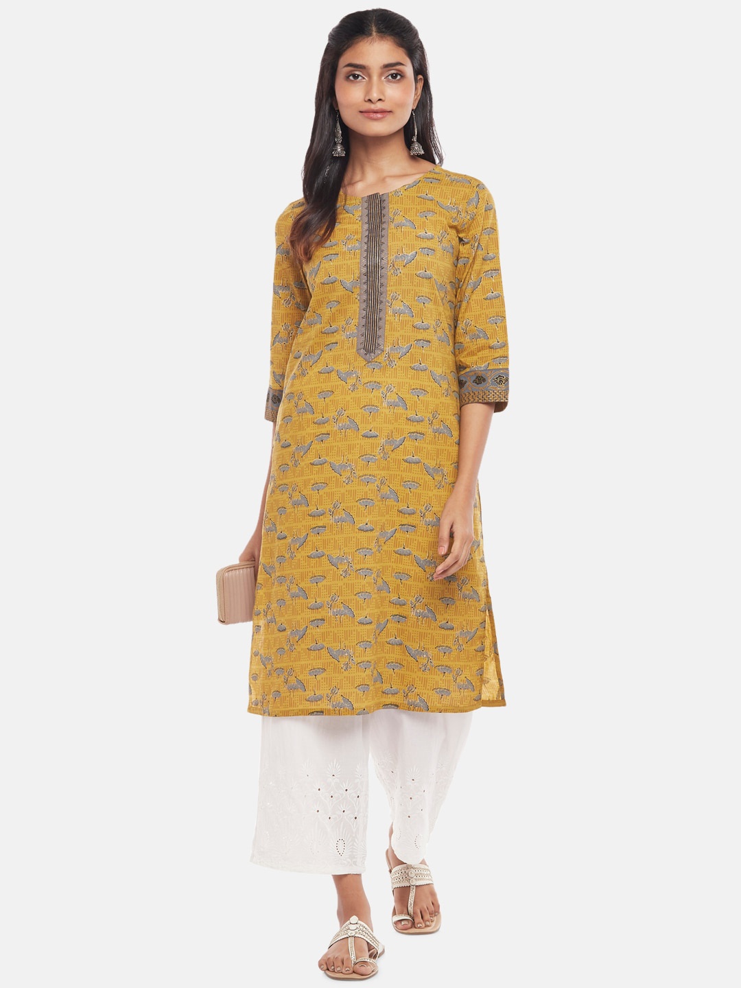

RANGMANCH BY PANTALOONS Women Yellow Floral Printed Kurta