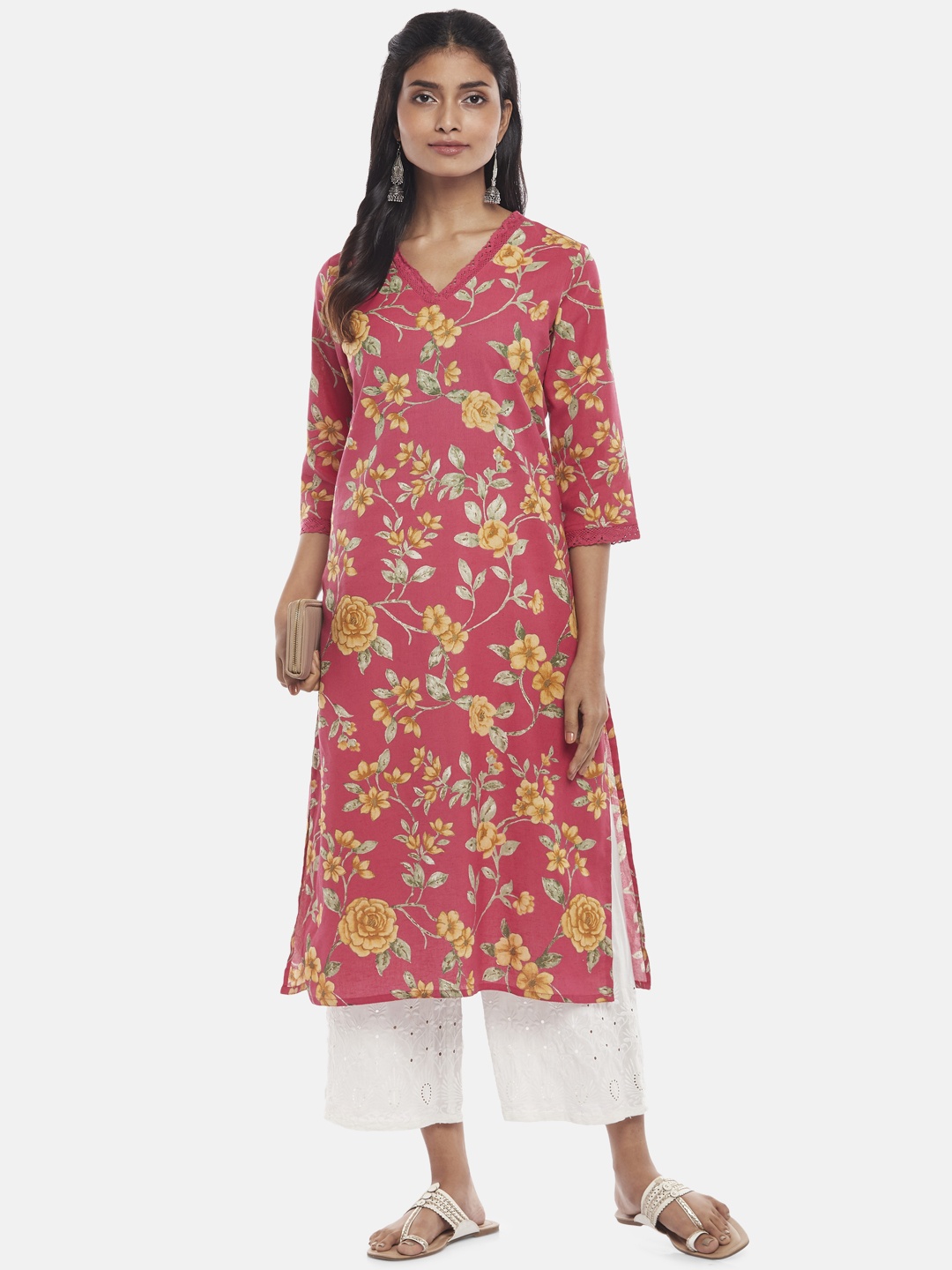 

RANGMANCH BY PANTALOONS Women Pink Floral Printed Kurta