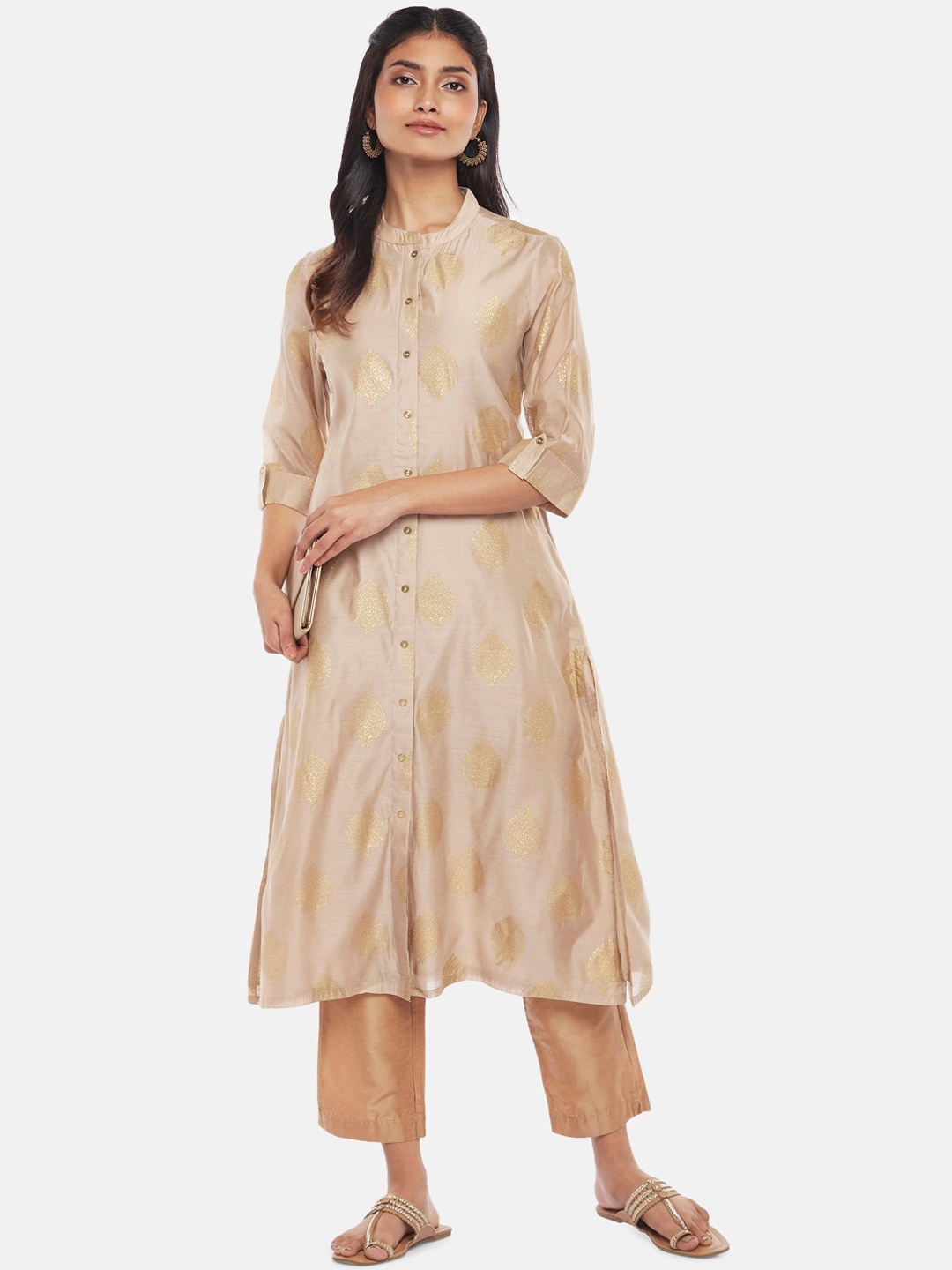 

RANGMANCH BY PANTALOONS Women Beige Chanderi Silk Kurta
