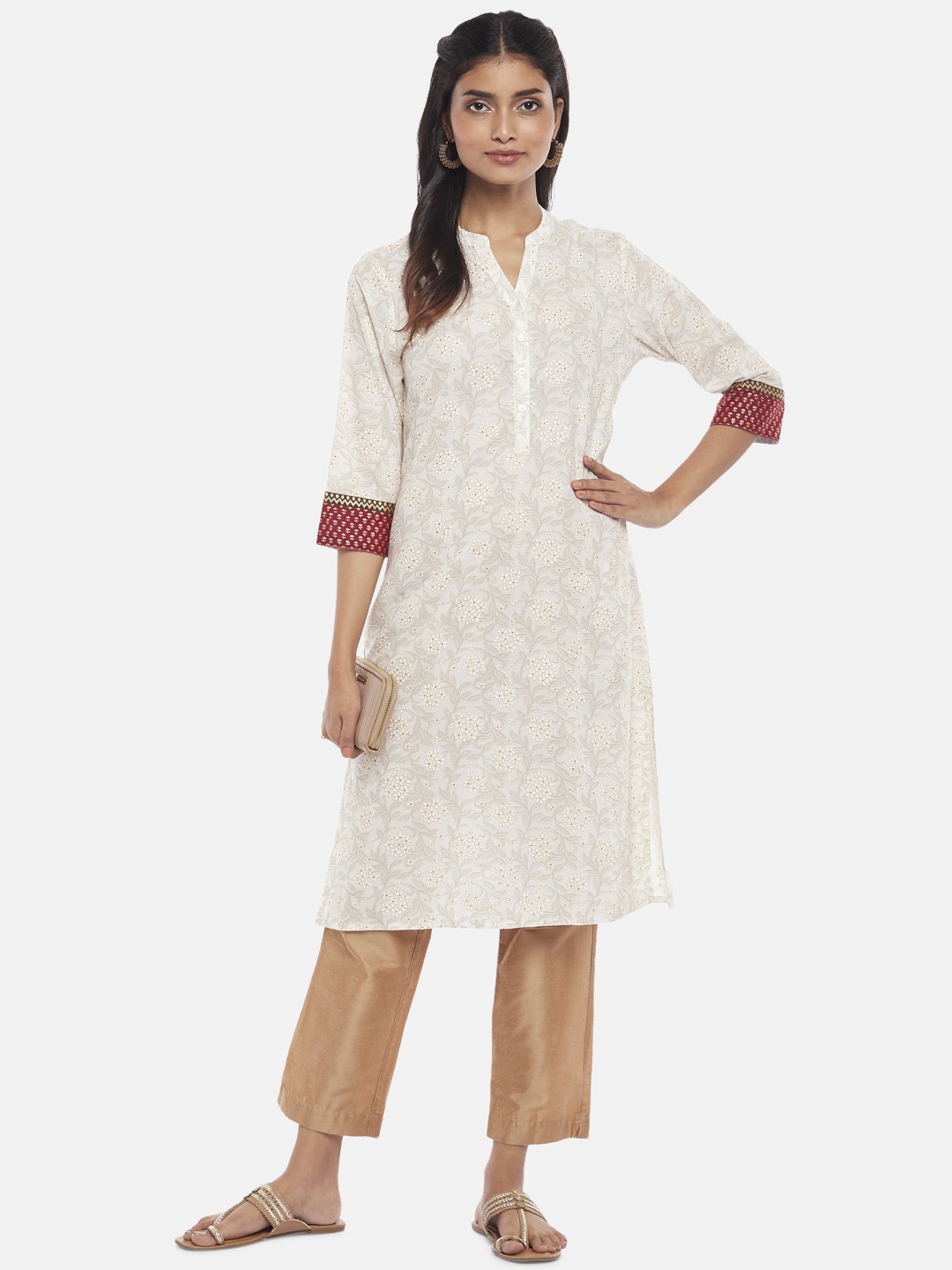 

RANGMANCH BY PANTALOONS Women Off White Floral Printed Kurta