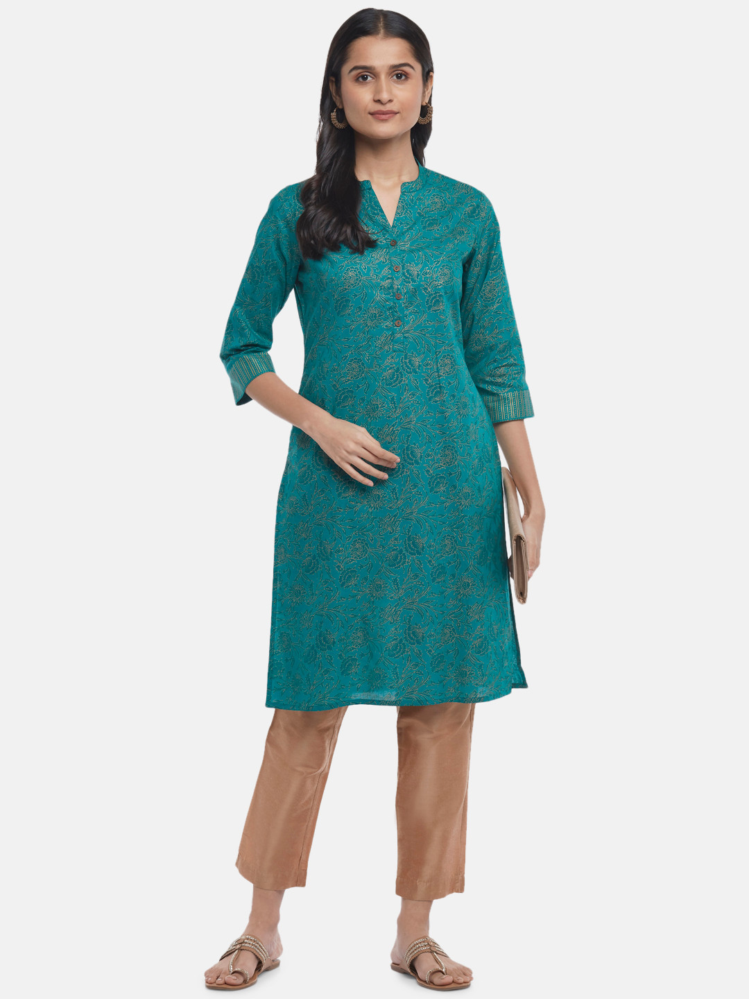 

RANGMANCH BY PANTALOONS Women Green Floral Printed Straight Kurta