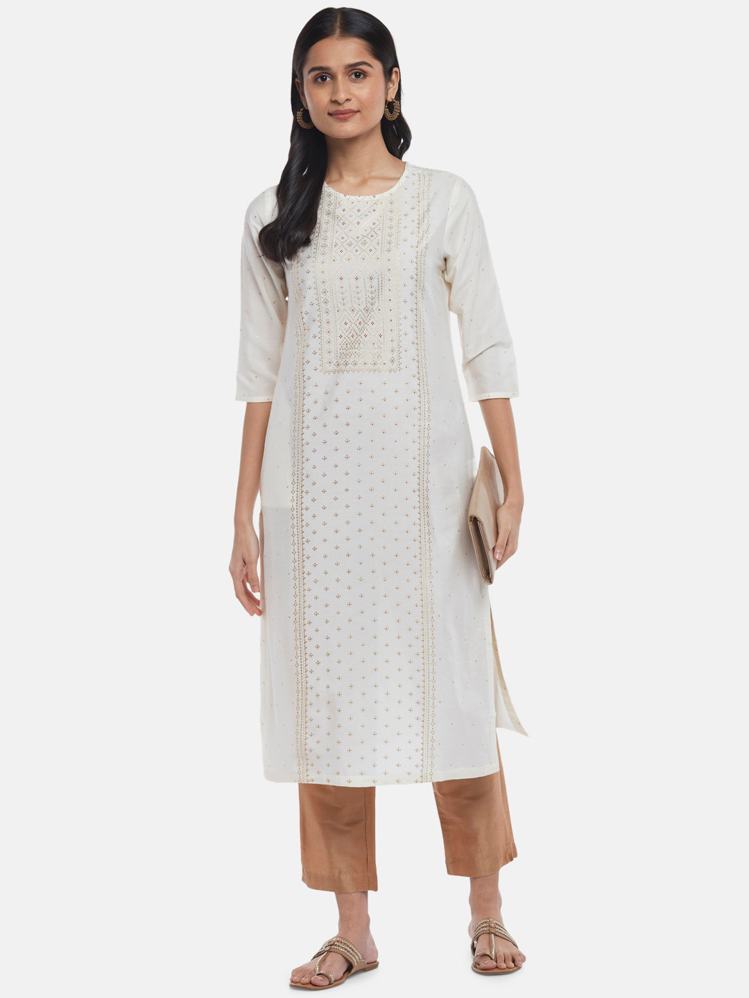 

RANGMANCH BY PANTALOONS Women Off White Ethnic Motifs Thread Work Kurta