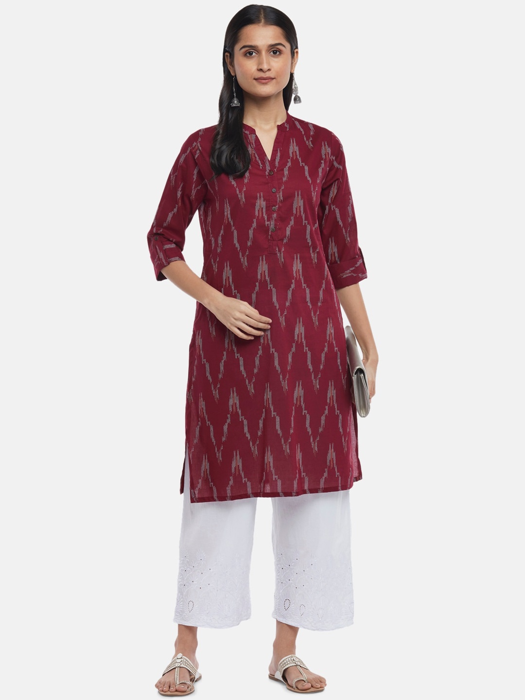 

RANGMANCH BY PANTALOONS Women Red Woven Printed Kurta