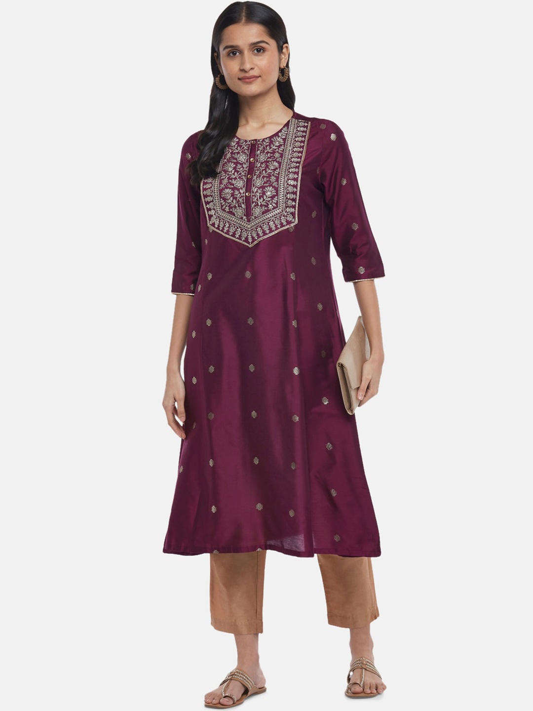 

RANGMANCH BY PANTALOONS Women Purple Floral Embroidered Kurta