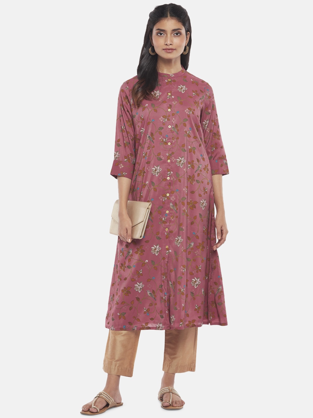 

RANGMANCH BY PANTALOONS Women Red Floral Printed Chanderi Silk Kurta