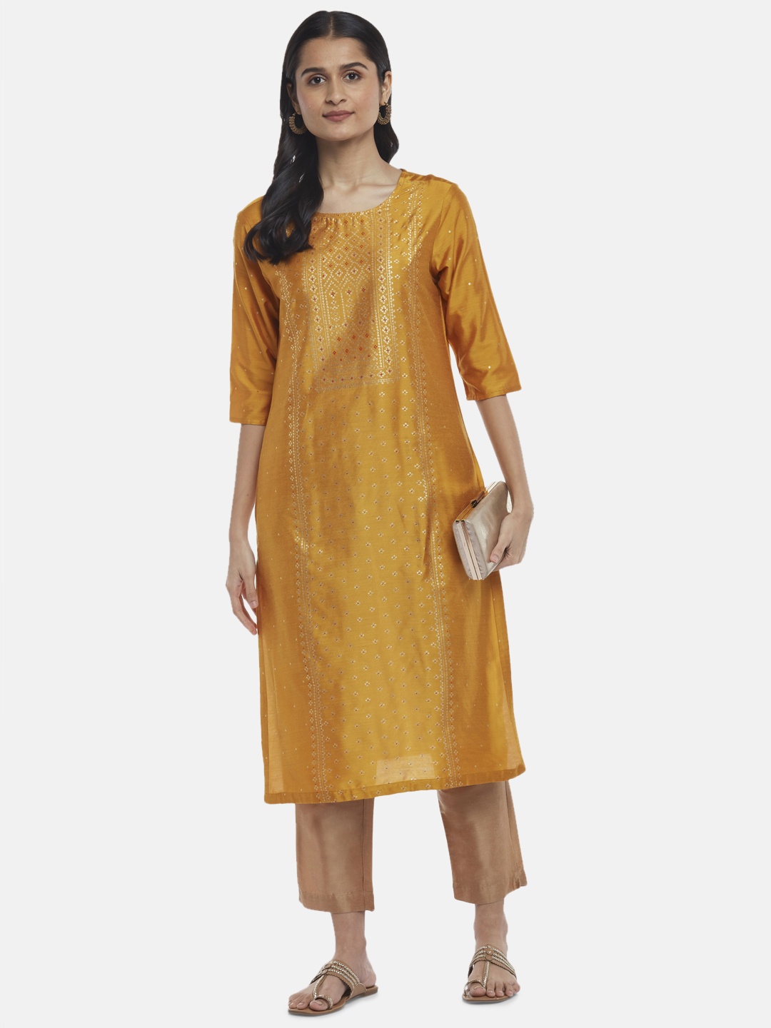 

RANGMANCH BY PANTALOONS Women Mustard Ethnic Motifs Printed Kurta