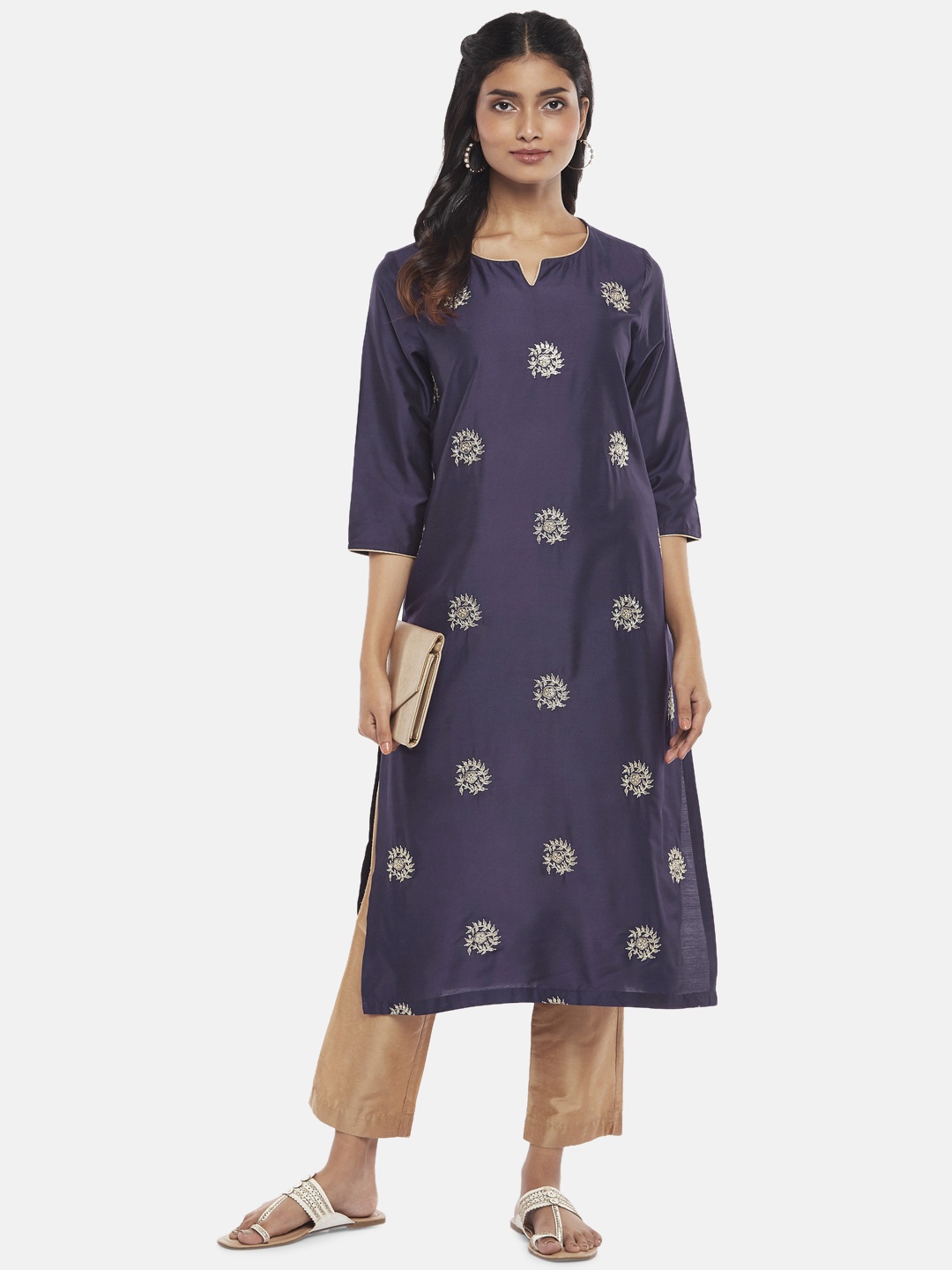 

RANGMANCH BY PANTALOONS Women Purple Ethnic Motifs Embroidered Kurta