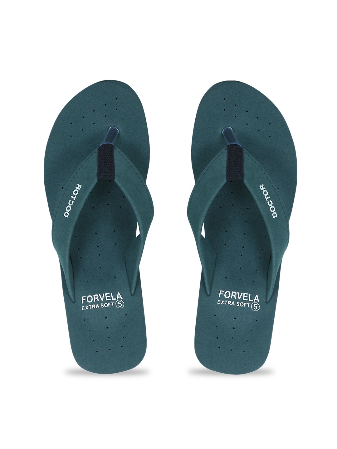 

FORVELA Women Teal & White Printed Rubber Thong Flip-Flops