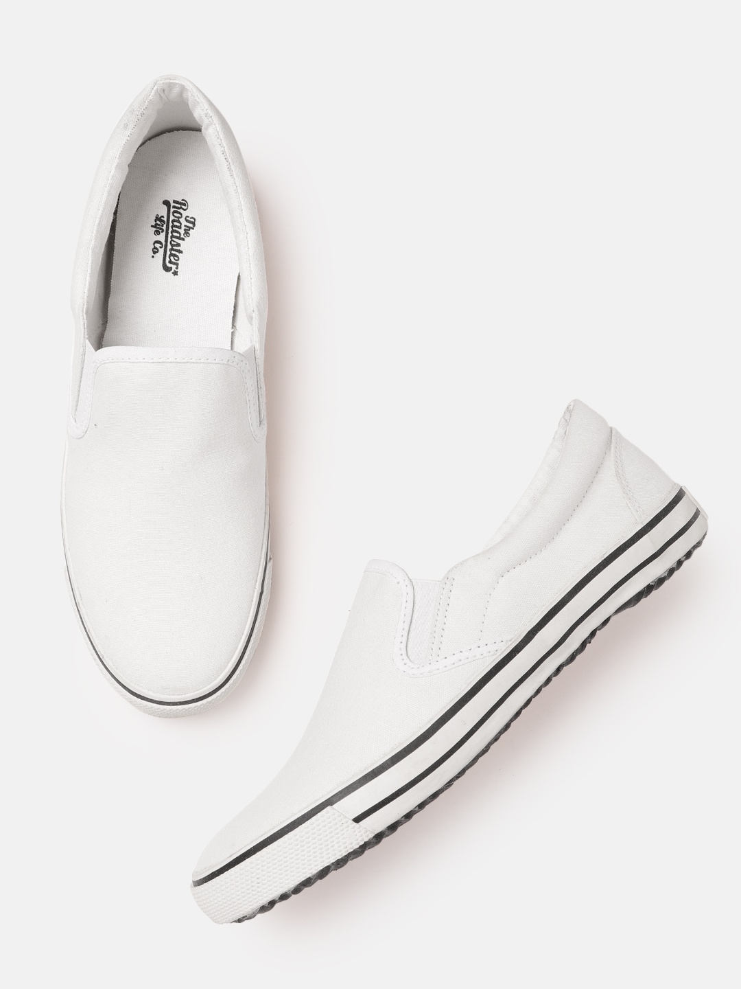 

Roadster Men White Solid Canvas Slip-On Sneakers
