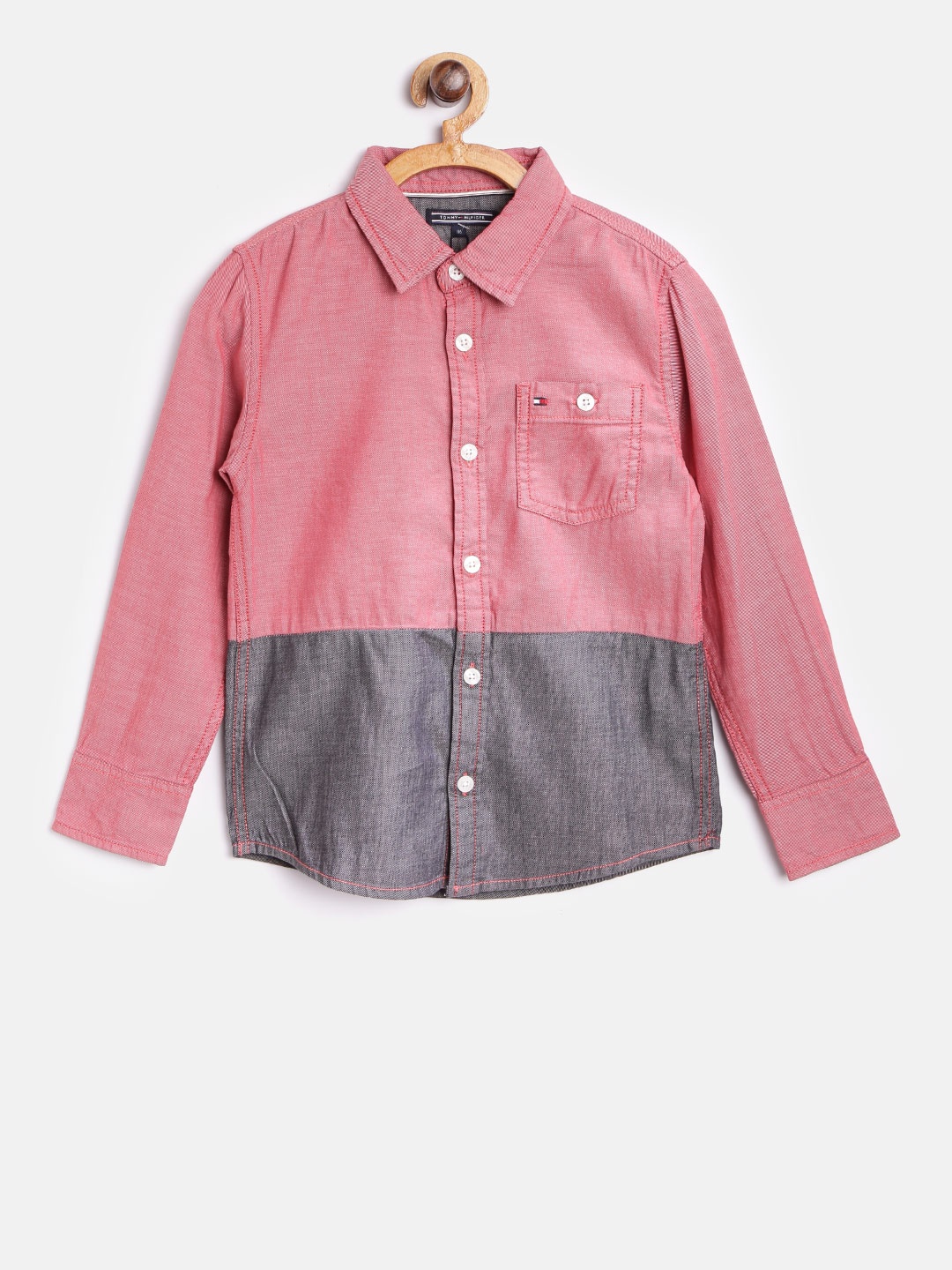 

Tommy Hilfiger Boys Red & Charcoal Grey Colourblocked Casual Shirt