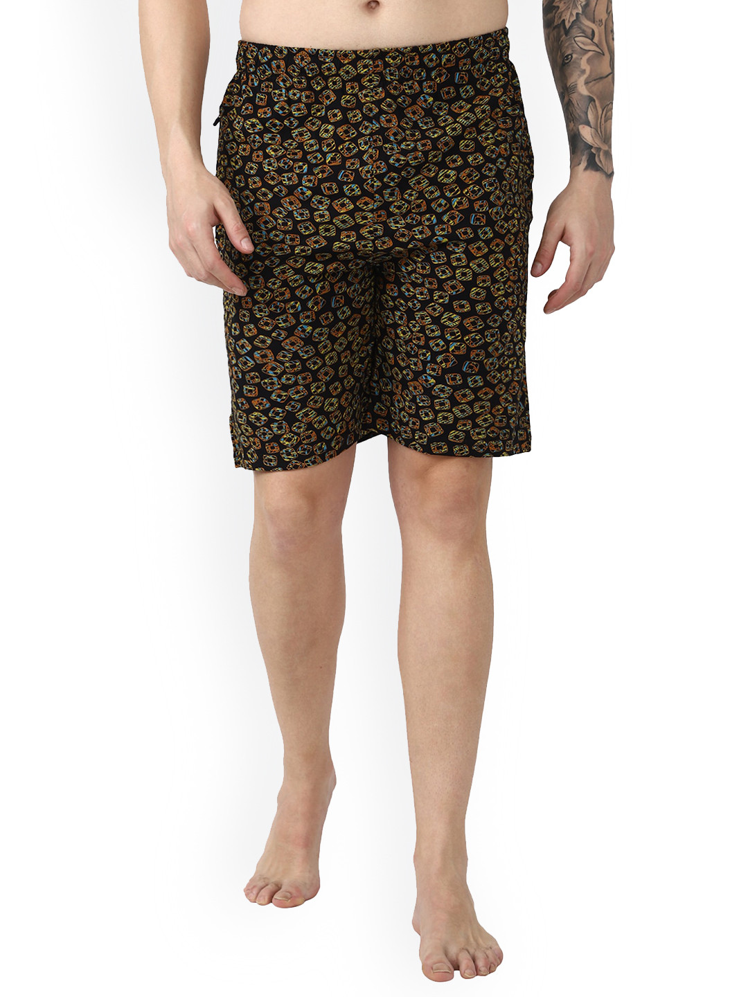 

DYCA Men Black & Yellow Printed Shorts