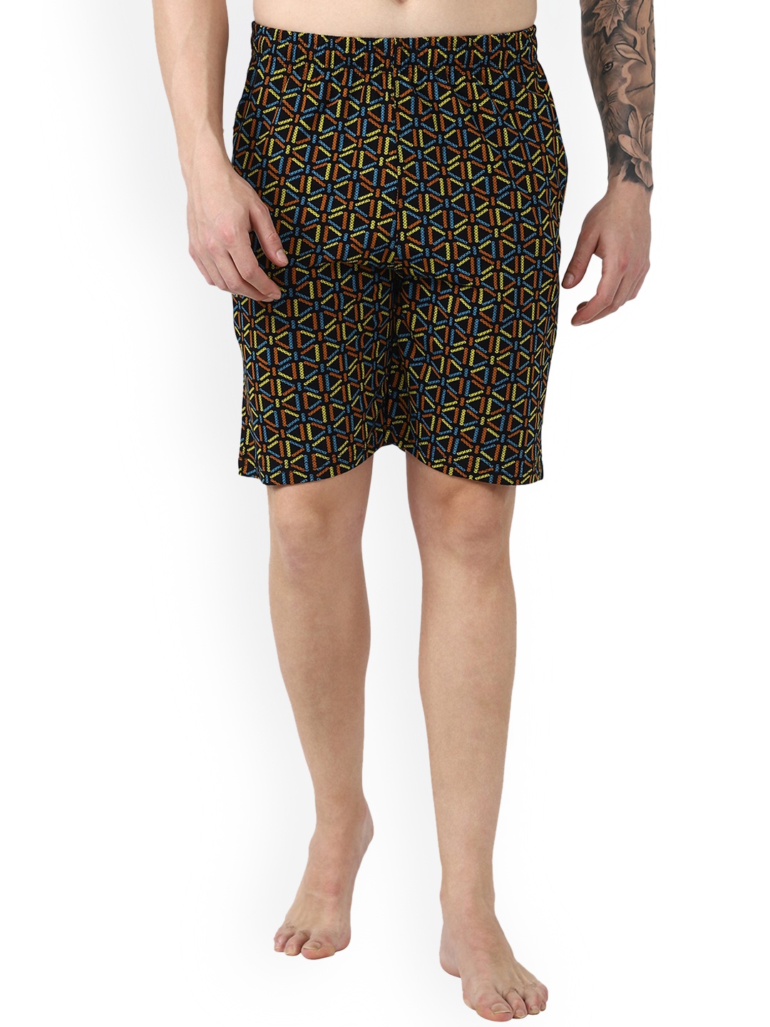 

DYCA Men Black Geometric Printed Cotton Shorts