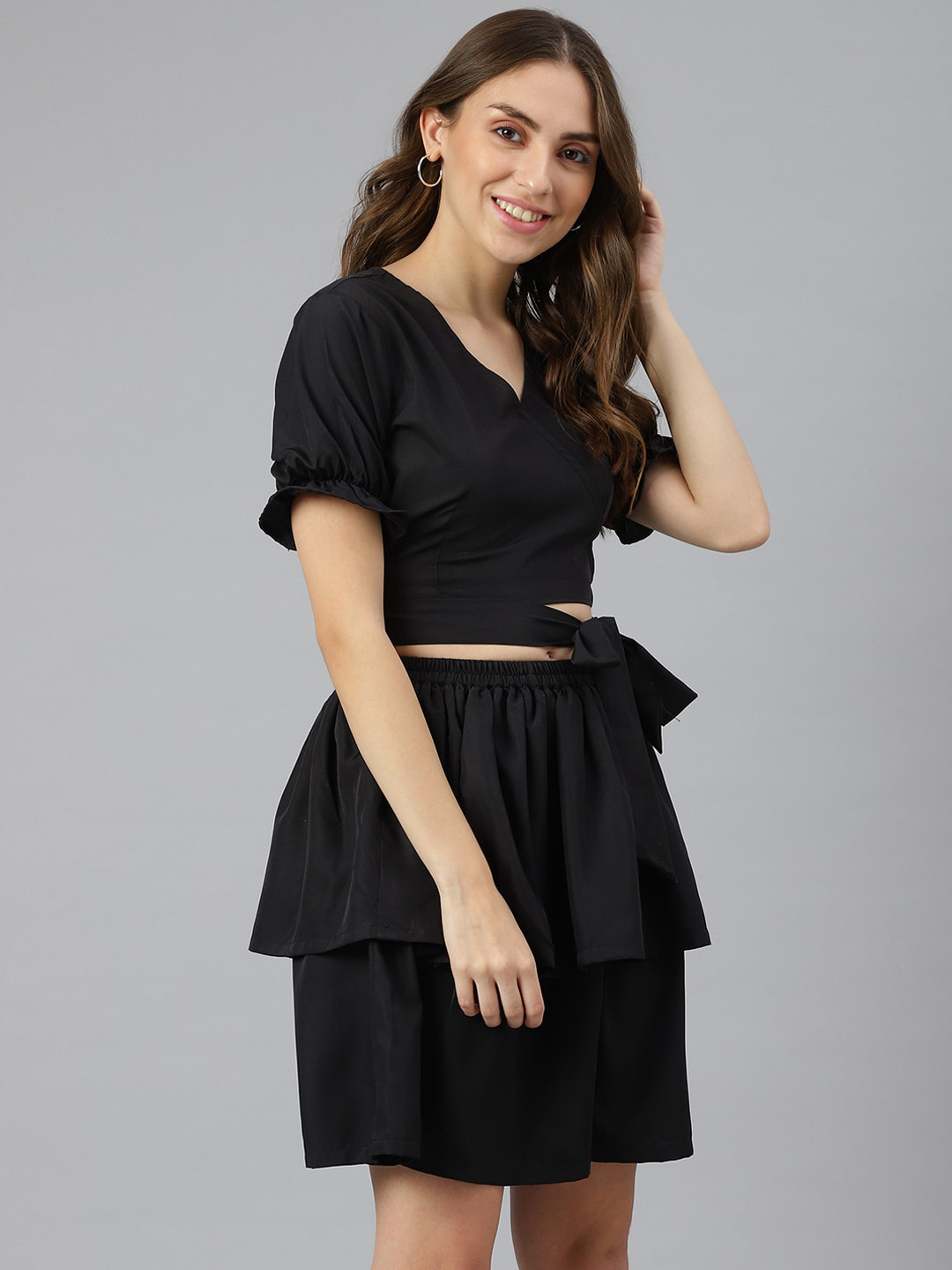 

Lagashi Women Black Solid Crop-Top & Skirt Co-Ords