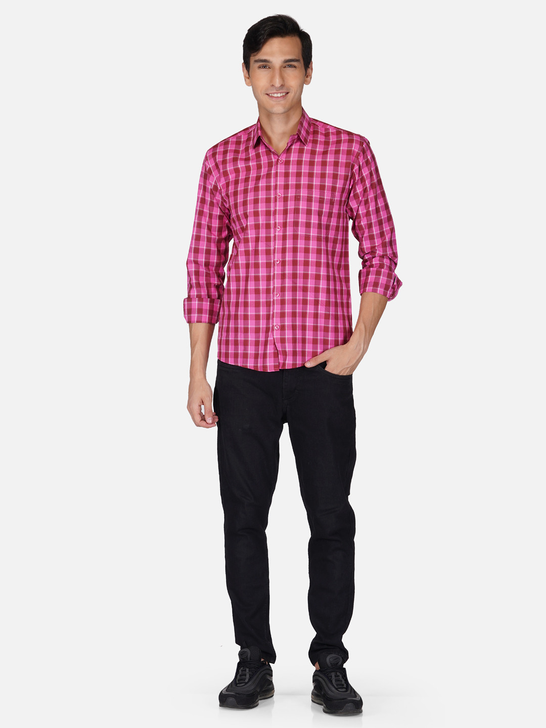 

Tinted Men Pink Slim Fit Checked Casual Shirt