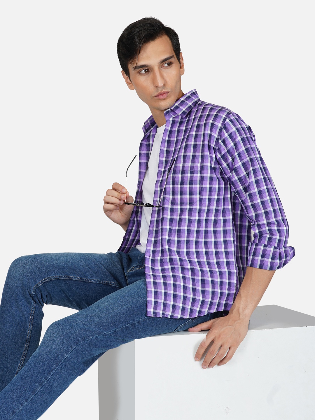 

Tinted Men Purple Slim Fit Tartan Checked Casual Shirt