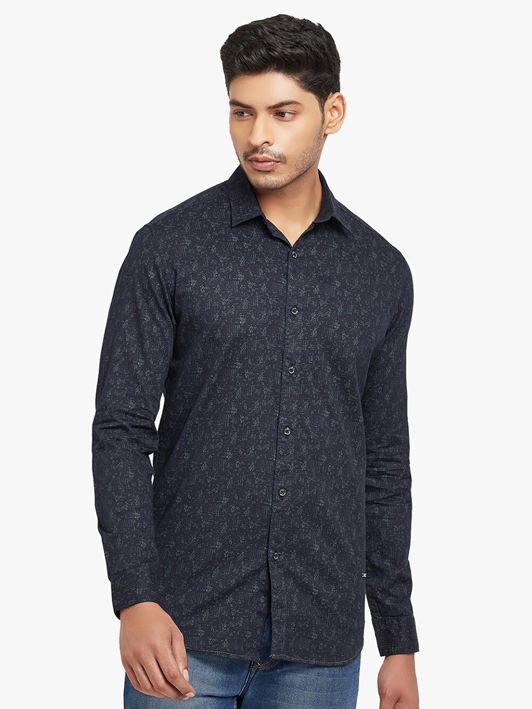 

Blue Buddha Men Navy Blue Regular Fit Printed Cotton Casual Shirt