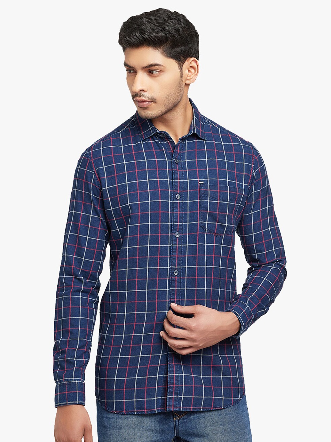 

Blue Buddha Men Red Checked Cotton Casual Shirt
