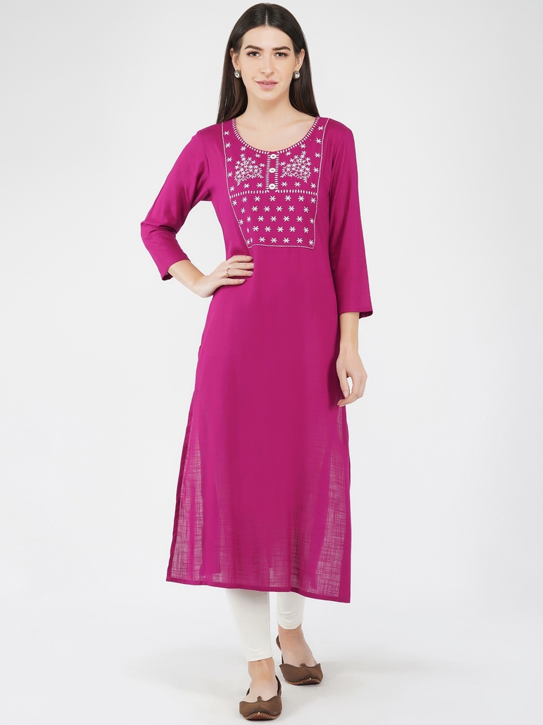 

METRO-FASHION Women Purple Floral Embroidered Yoke Design Kurta