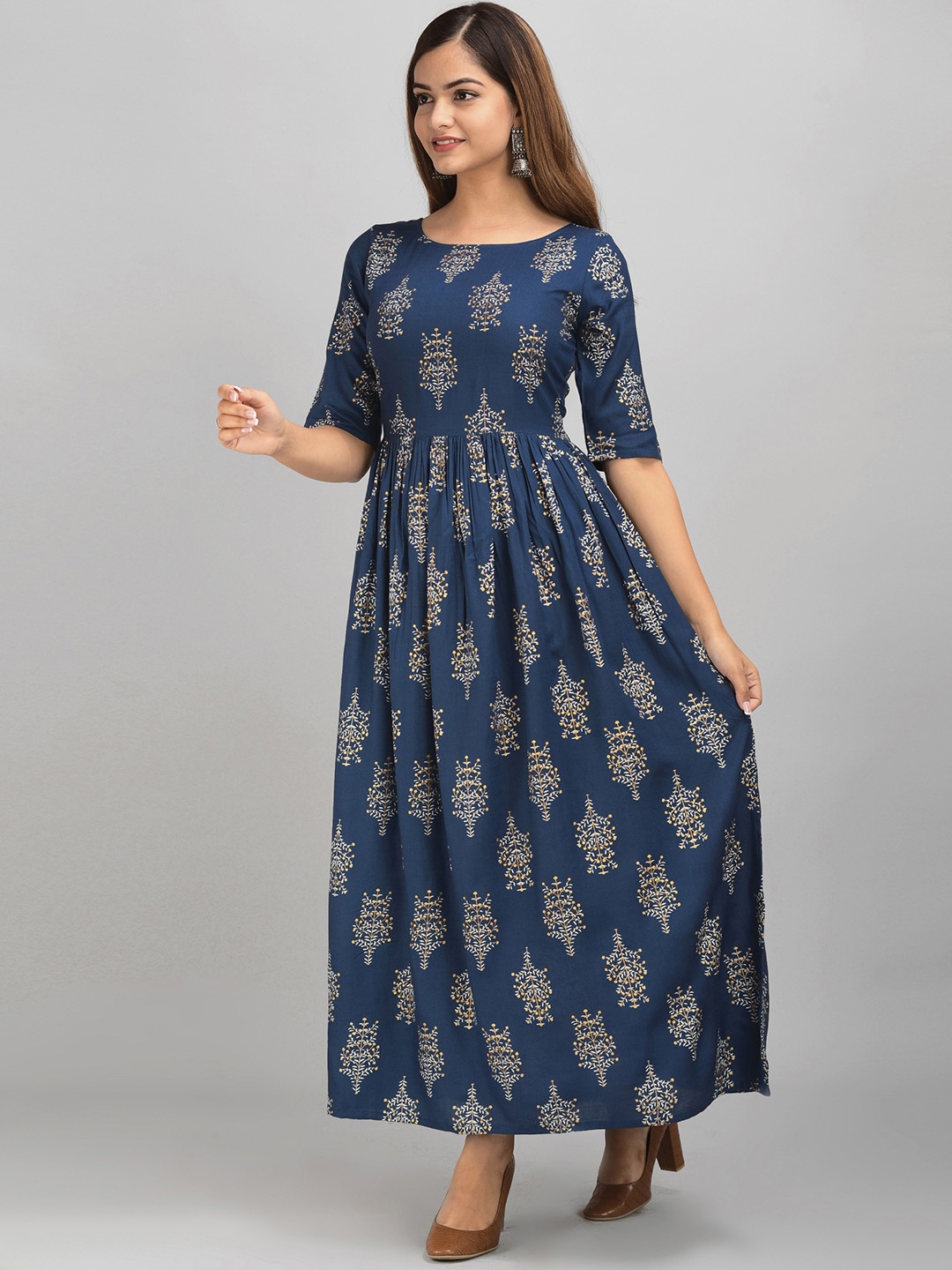 

METRO-FASHION Women Blue Ethnic Motifs Printed Block Print Anarkali Kurta