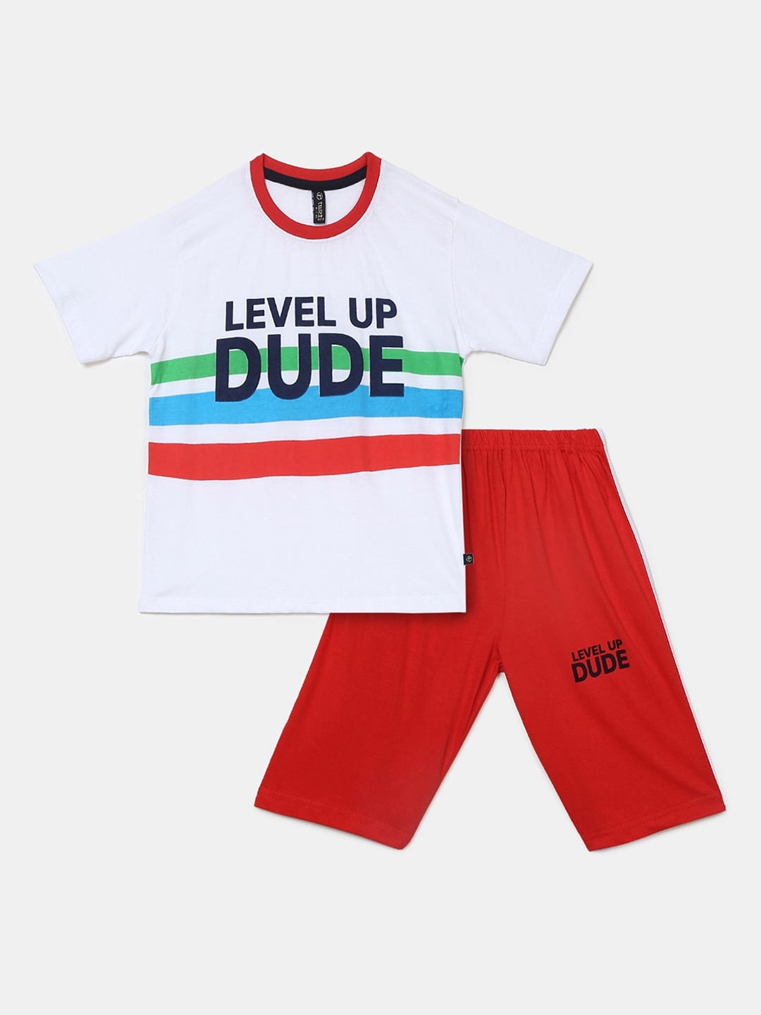 

V-Mart Unisex Kids White & Red Printed Cotton T-shirt with Trousers
