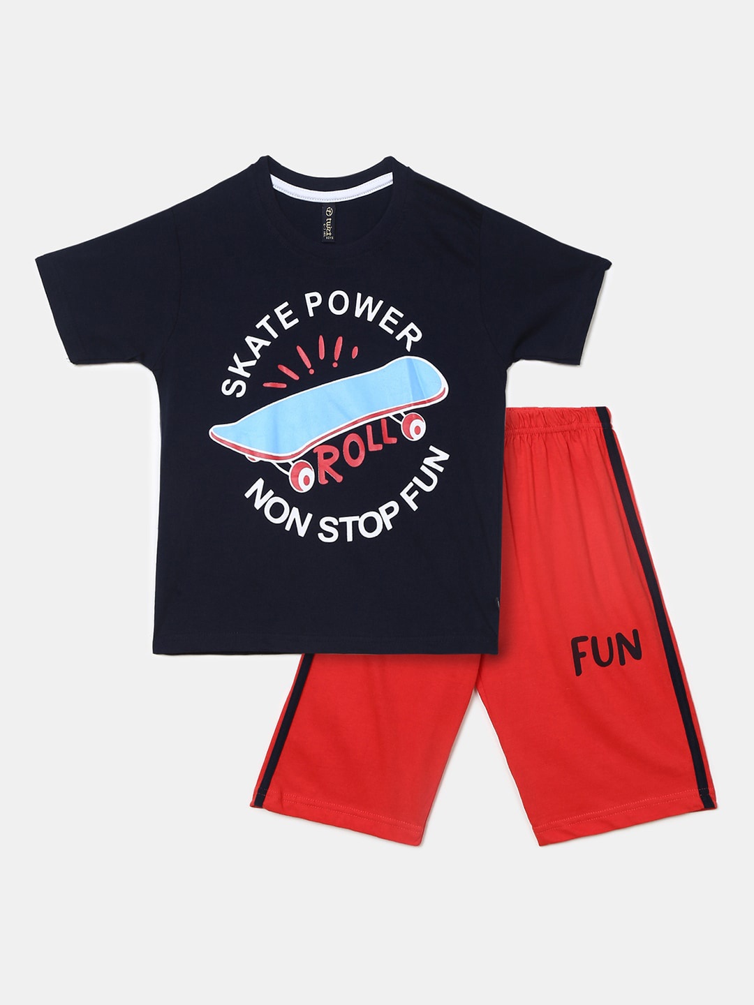 

V-Mart Unisex Kids Black & Red Printed T-shirt with Shorts