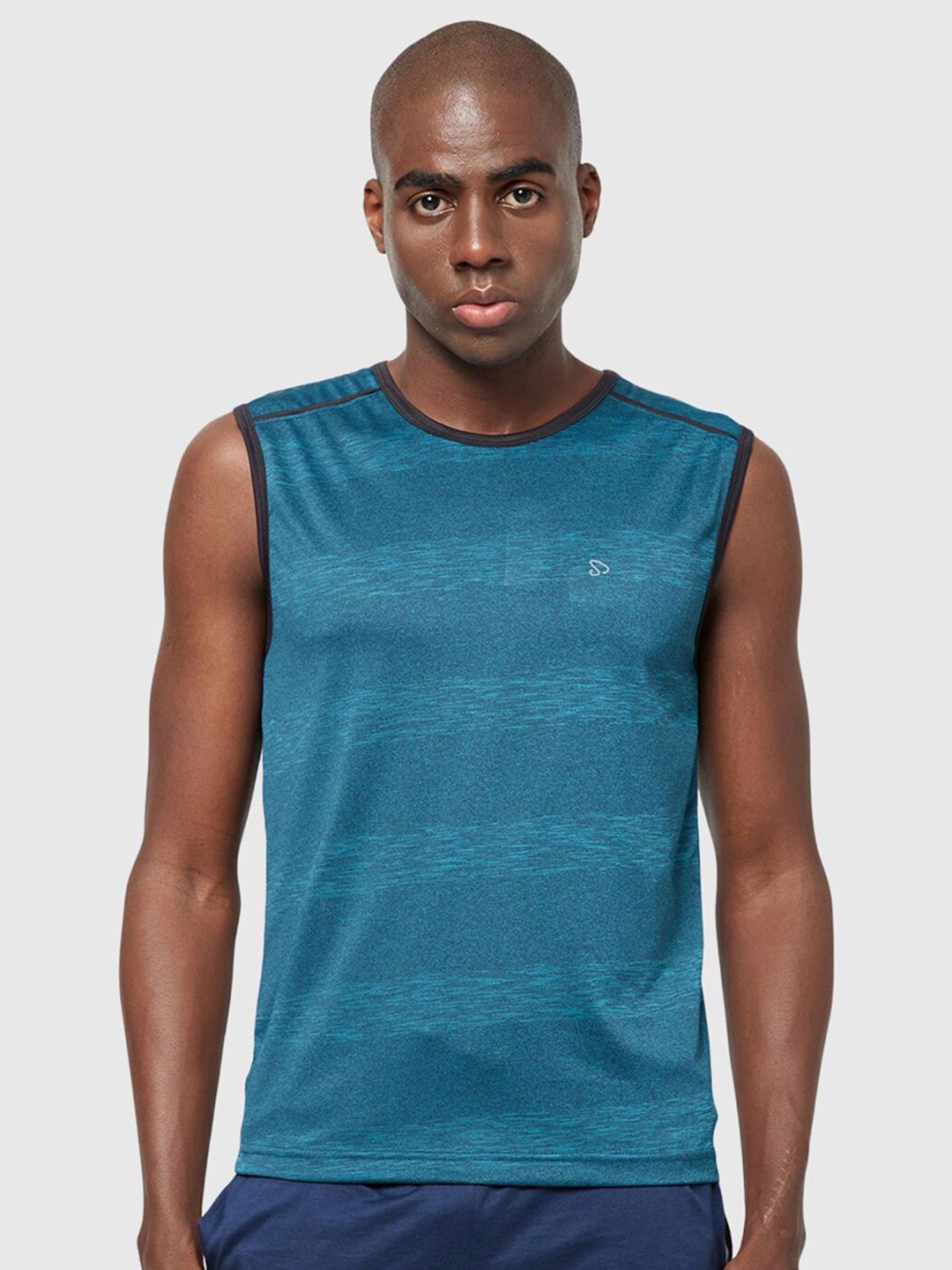 

SPORTO Men Turquoise Blue Striped Slim Fit T-shirt