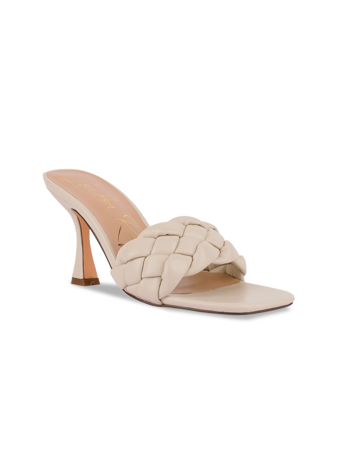 

London Rag Women Off White PU Woven Strap Party Block Heel