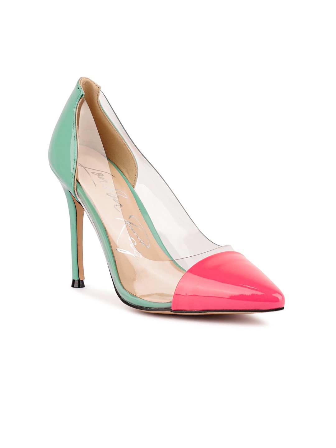 

London Rag Green & Pink PU Party Kitten Pumps