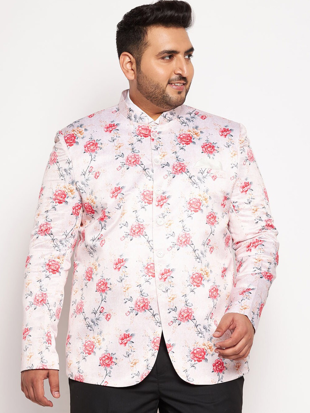 

VASTRAMAY Men Peach Colored Printed Plus Size Jodhpuri Blazers