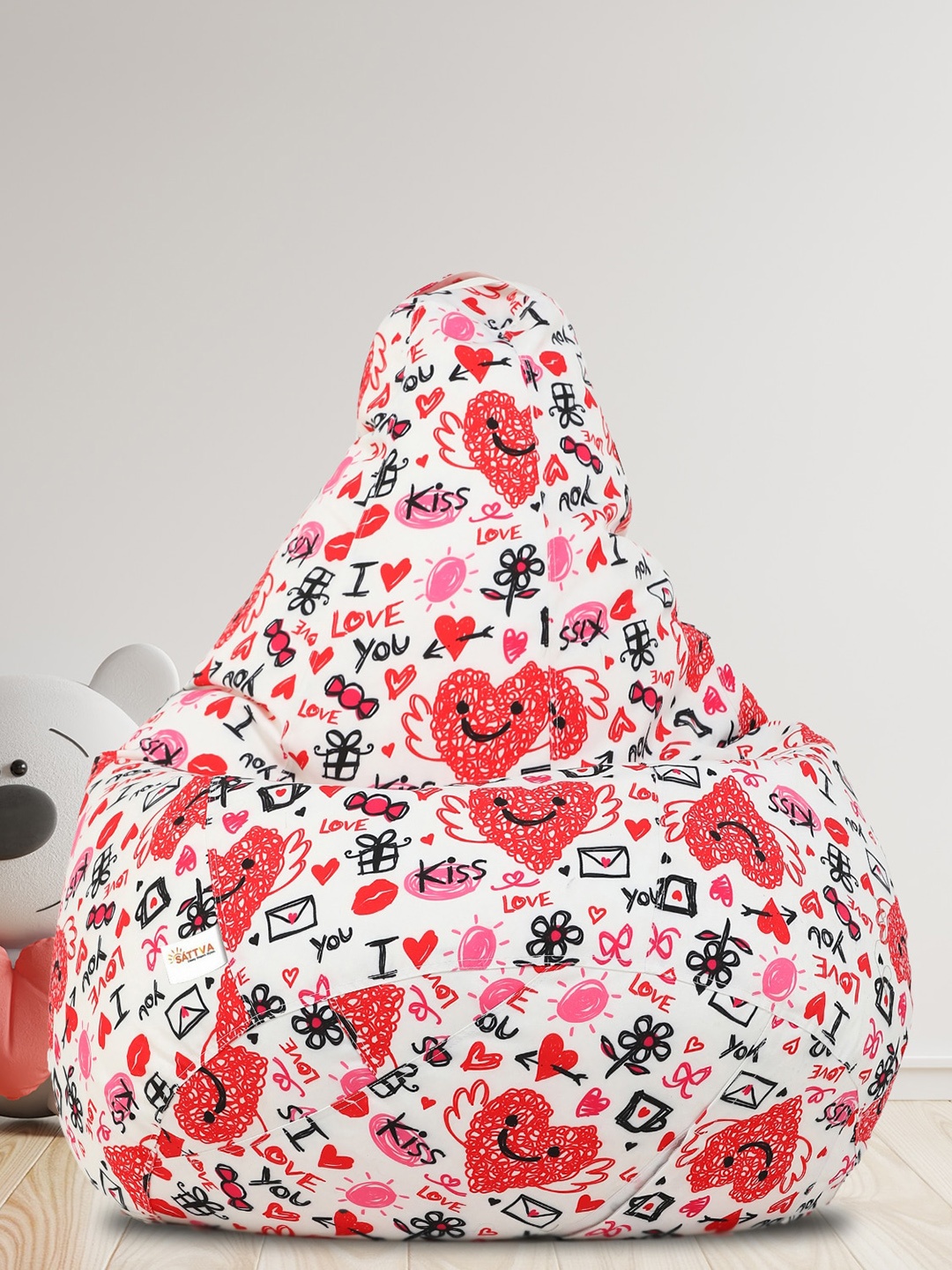 

Sattva White & Red Printed Bean Bag Cover