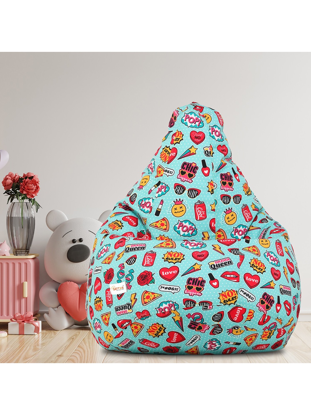 

Sattva Blue & Red Printed Bean Bag Cover, Multi