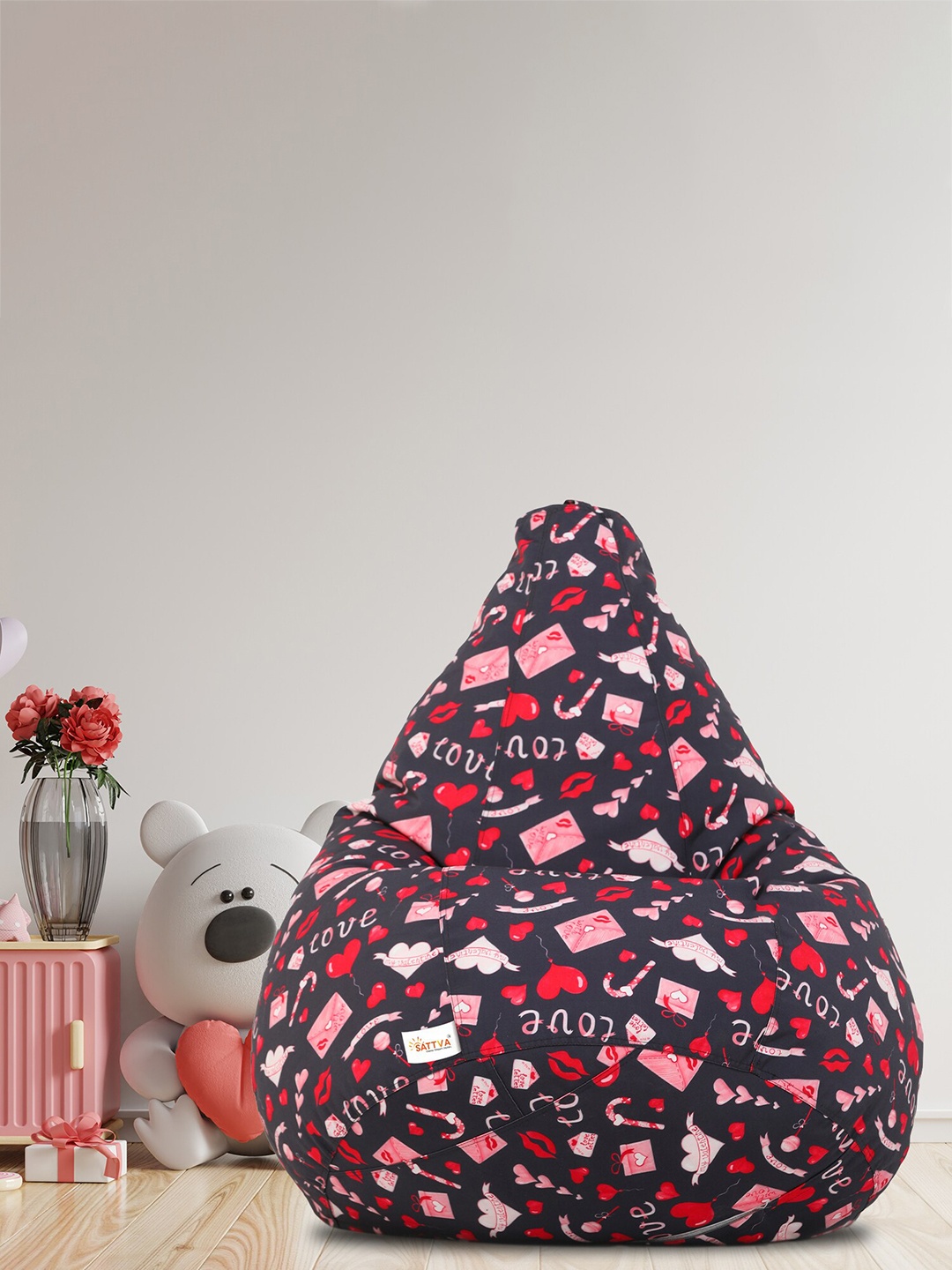 

Sattva Black & Pink Printed Novelty Bean Bag Cover