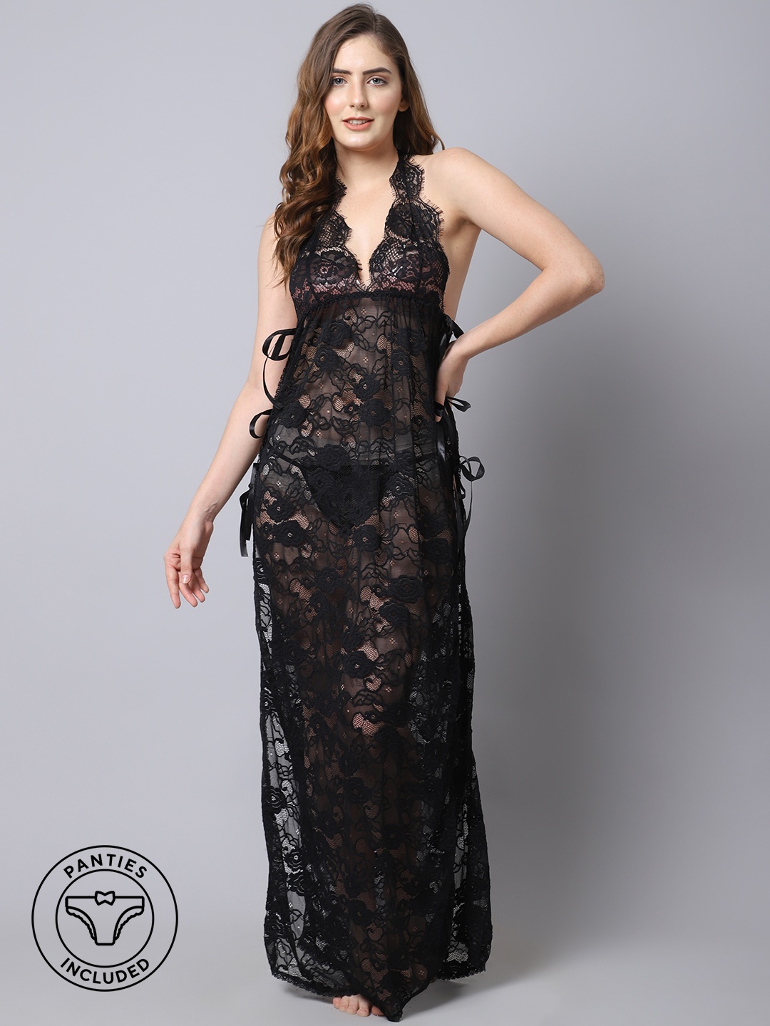 

Shararat Women Black Lace Baby Doll