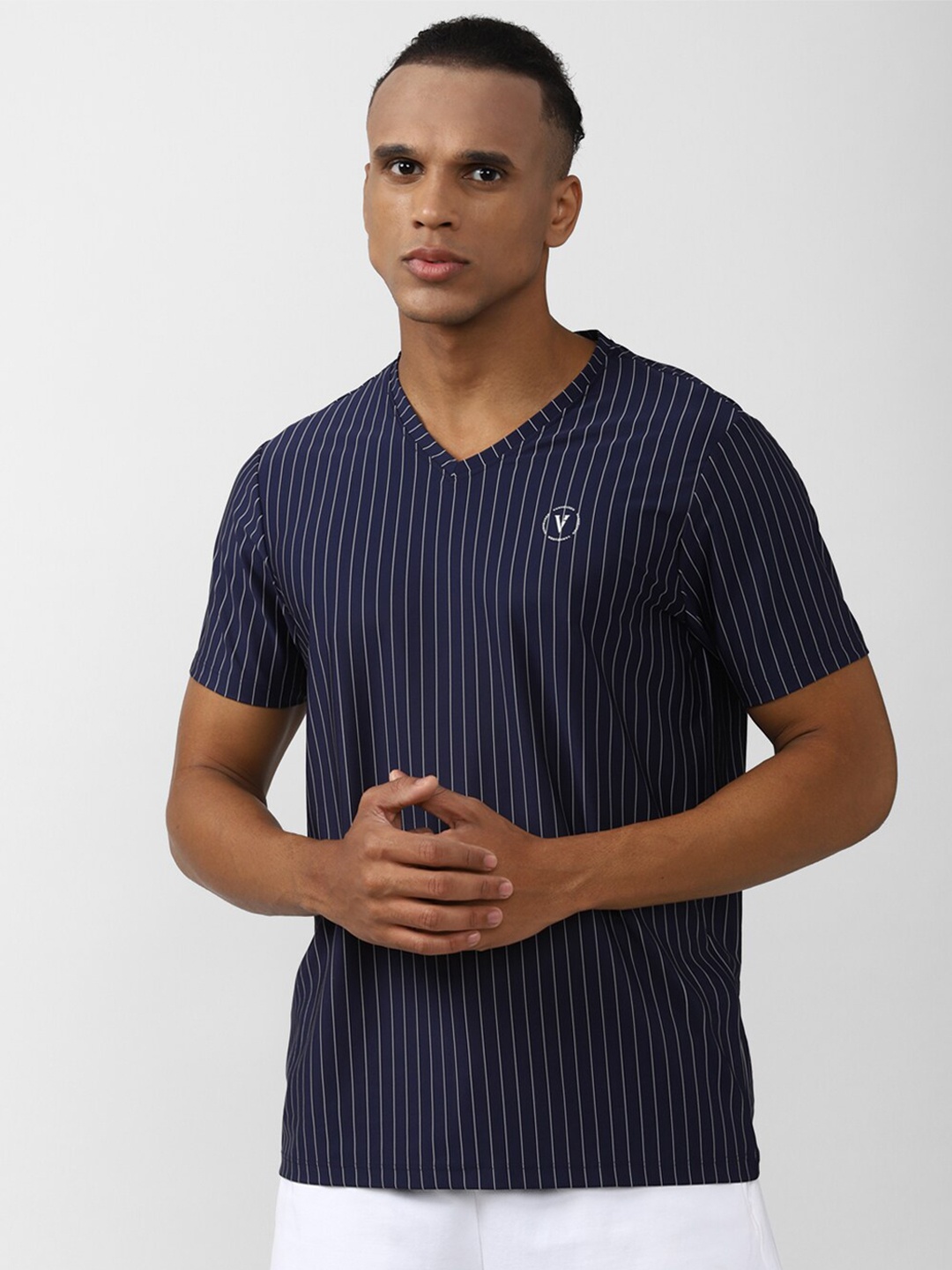 

Van Heusen Men Striped V-Neck Slim Fit Training T-shirt, Navy blue