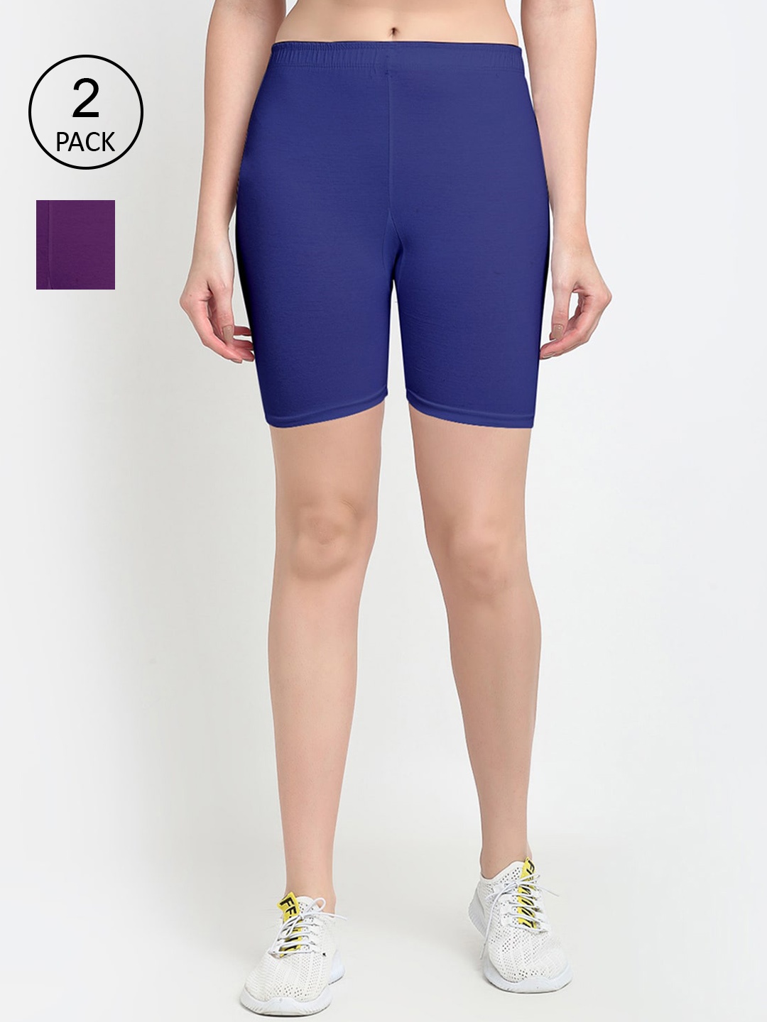 

GRACIT Women Set Of 2 Blue & Purple Solid Cycling Shorts