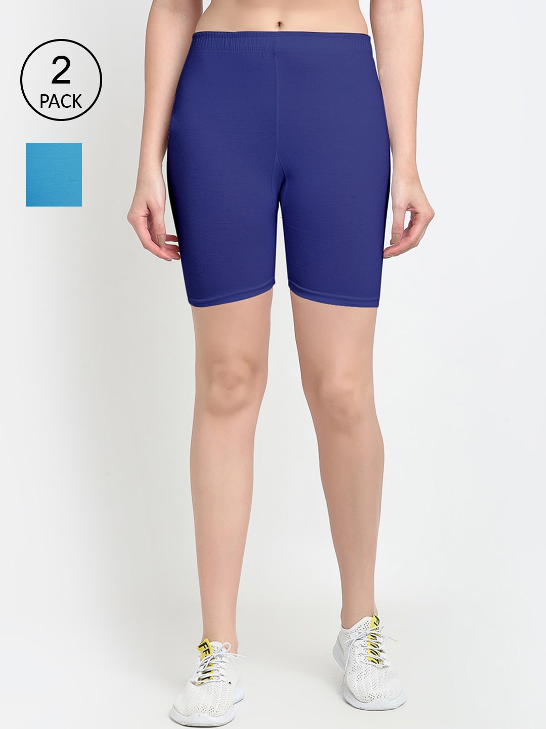 

GRACIT Women Set Of 2 Blue Solid Cycling Sports Shorts, Navy blue