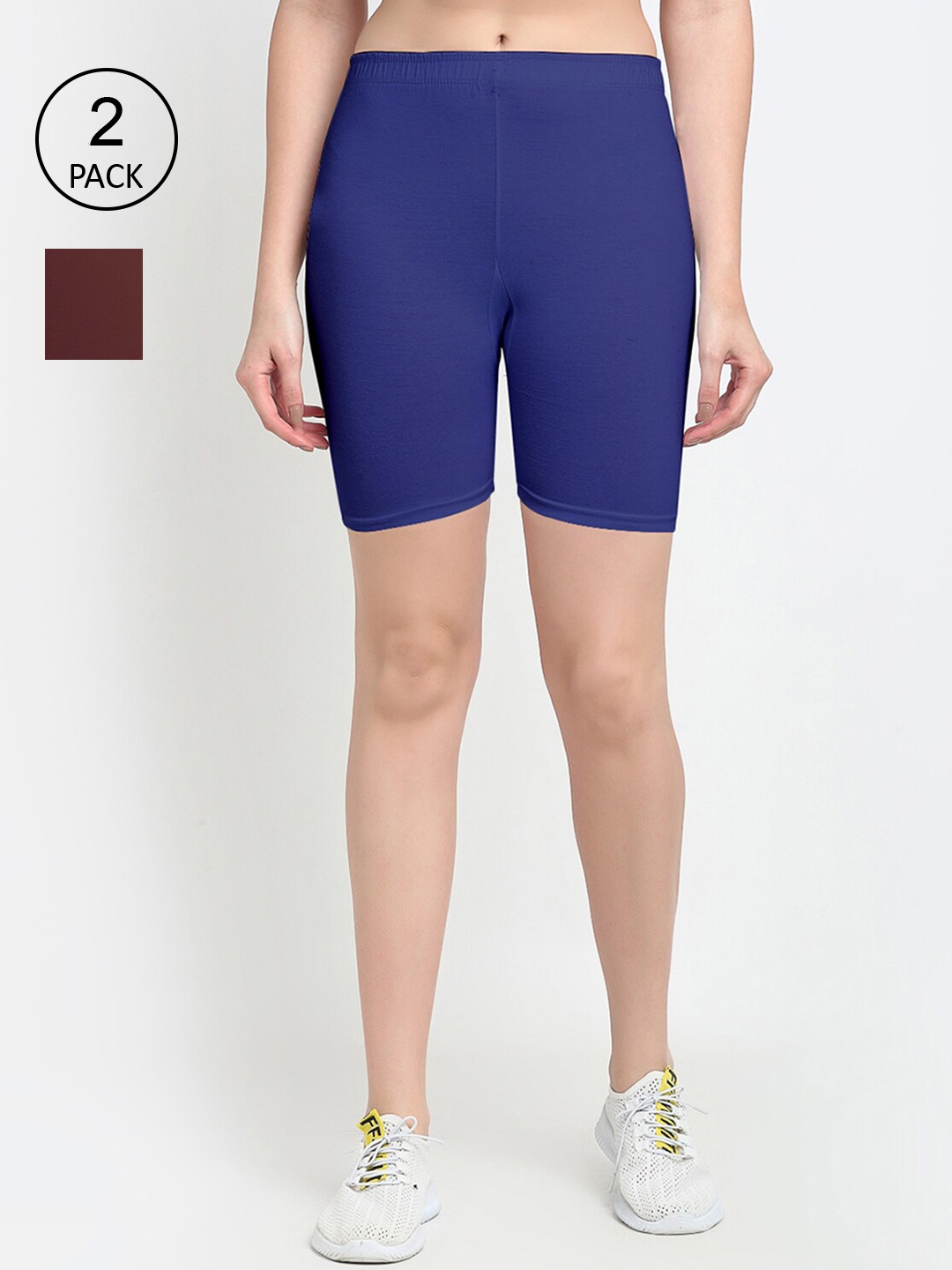 

GRACIT Women Pack of 2 Blue & Brown Cotton Cycling Shorts